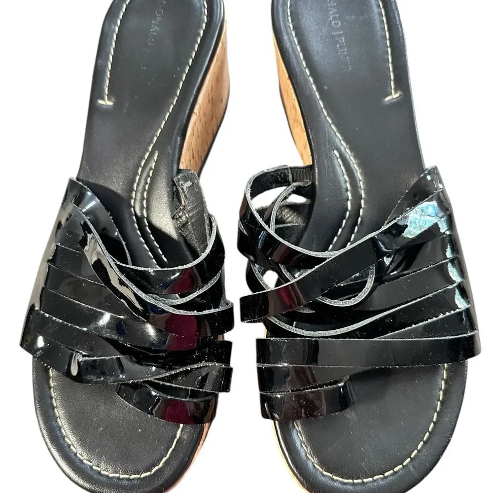 Donald J. Pliner Sheena Black Strappy Wedge Sandal Sz 8.5